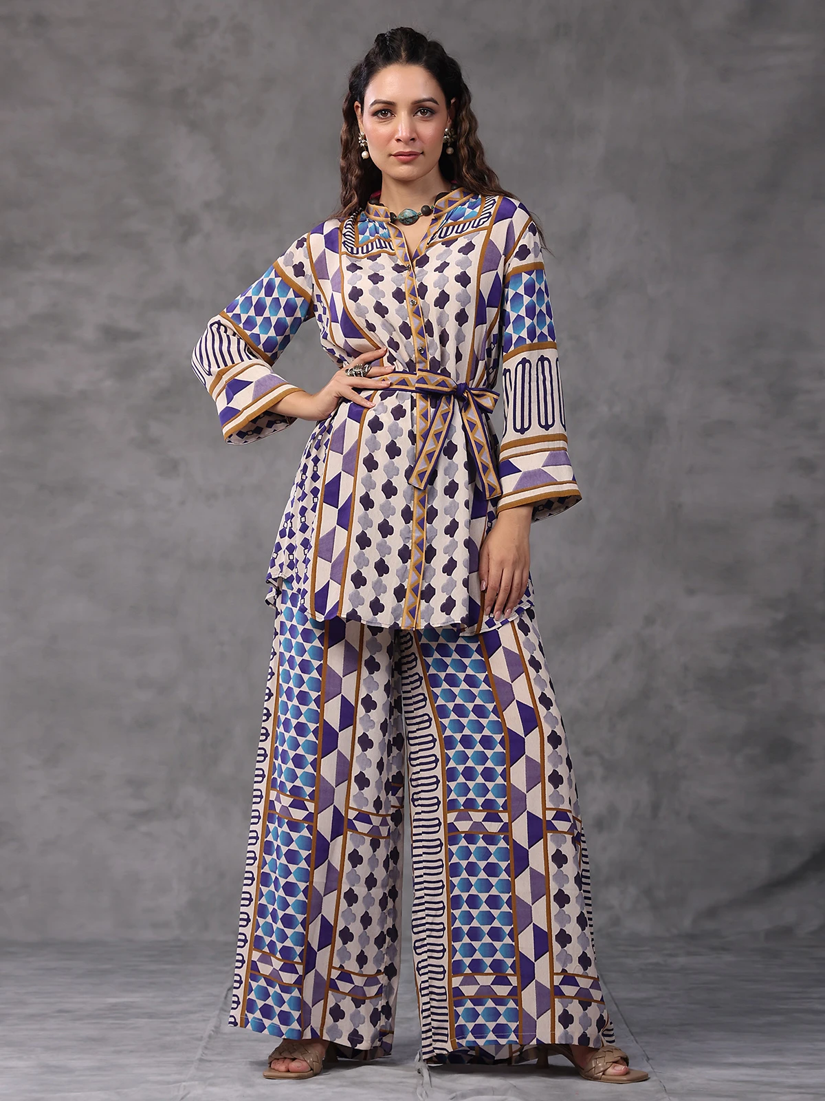 Cream And Purple Printed Co Ord Set 2 Cream And Purple Printed Co Ord Set - Image 2