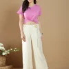 Cream Palazzo Pant In Linen For Casual Look