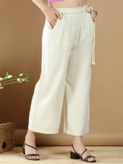 Cream Palazzo Pant In Linen For Casual Look 7 Cream Palazzo Pant In Linen For Casual Look -Saree Luxe Shop cream palazzo pant in linen for casual look 165476511220319 natural 5