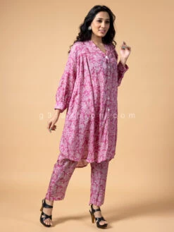 Crepe Printed Co Ord Set In Pink -Saree Luxe Shop crepe printed co ord set in pink 1675658125as2487620 2