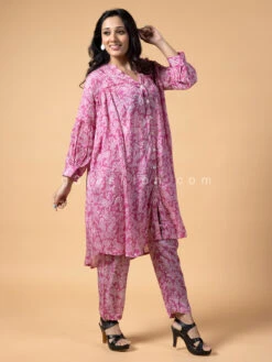 Crepe Printed Co Ord Set In Pink -Saree Luxe Shop crepe printed co ord set in pink 1675658125as2487620 3