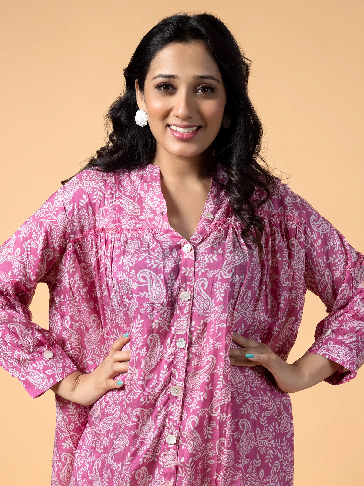 Crepe Printed Co Ord Set In Pink - Image 5