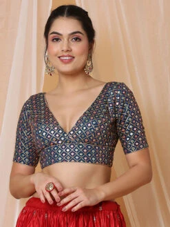 Dark Blue Georgette Blouse -Saree Luxe Shop dark blue georgette blouse 1704443014ssb4520 cobl 1