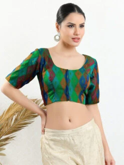 Dark Green Jacquard Ready Made Blouse
