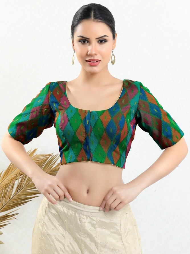 Dark Green Jacquard Ready Made Blouse 2 Dark Green Jacquard Ready Made Blouse - Image 2