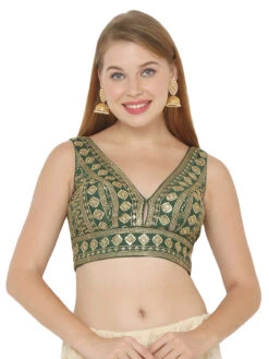 Dark Green Silk Embroidery Blouse -Saree Luxe Shop dark green silk embroidery blouse 1704111625ssb2959 gren 1