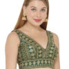 Dark Green Silk Embroidery Blouse