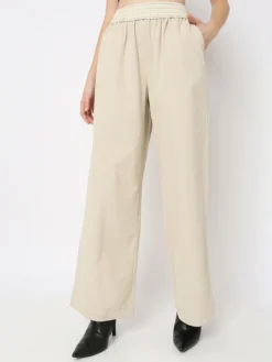 Deal Beige Cotton Flare Pant For Casual