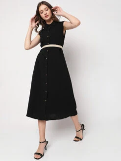 Deal Black Cotton Plain Dress