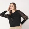 Deal Black Lycra Full Sleeve Casual Top