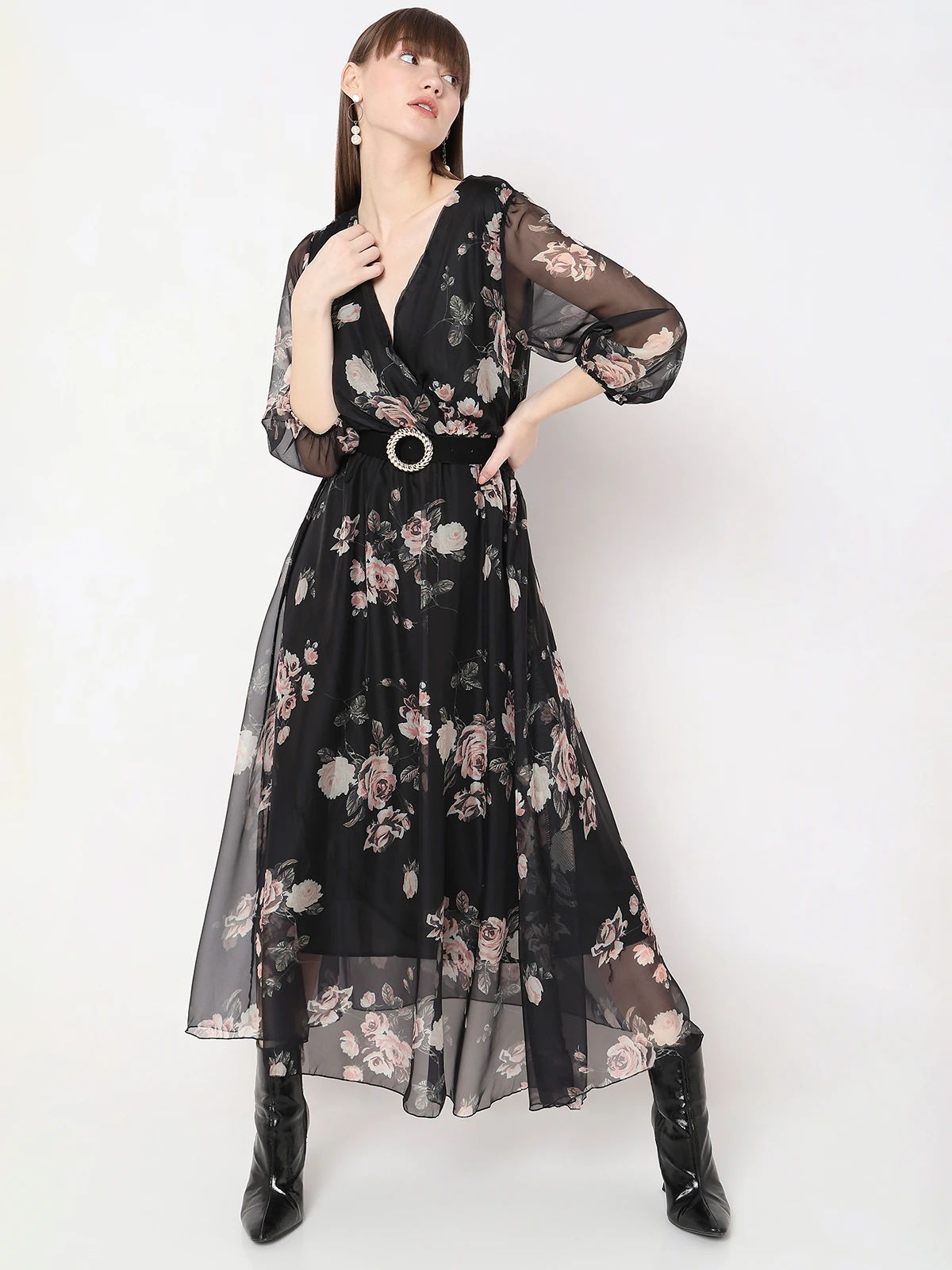 Deal Black Printed Soft Organza Dress 2 Deal Black Printed Soft Organza Dress - Image 2