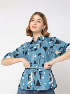 Deal Blue Printed Crepe Top