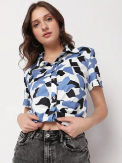 Deal Blue Rayon Crop Top