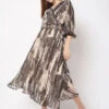 Deal Brown And White Georgette Printed Dress