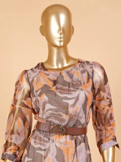 Deal Brown Organza Dress In Printed