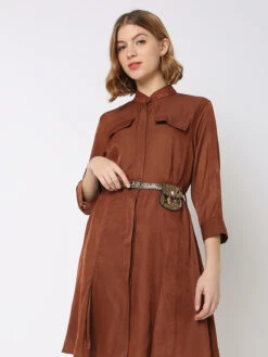 Deal Brown Suede Plain Dress
