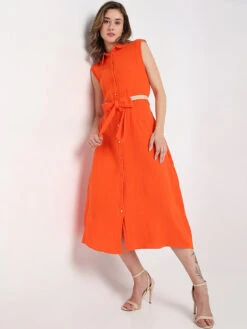 Deal Cotton Orange Plain Dress