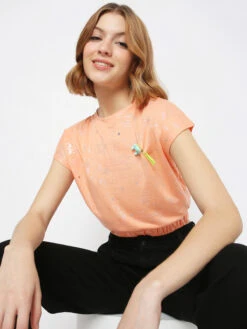 Deal Cotton Orange Printed Crop Top