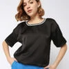 Deal Crepe Black Half Sleeve Top