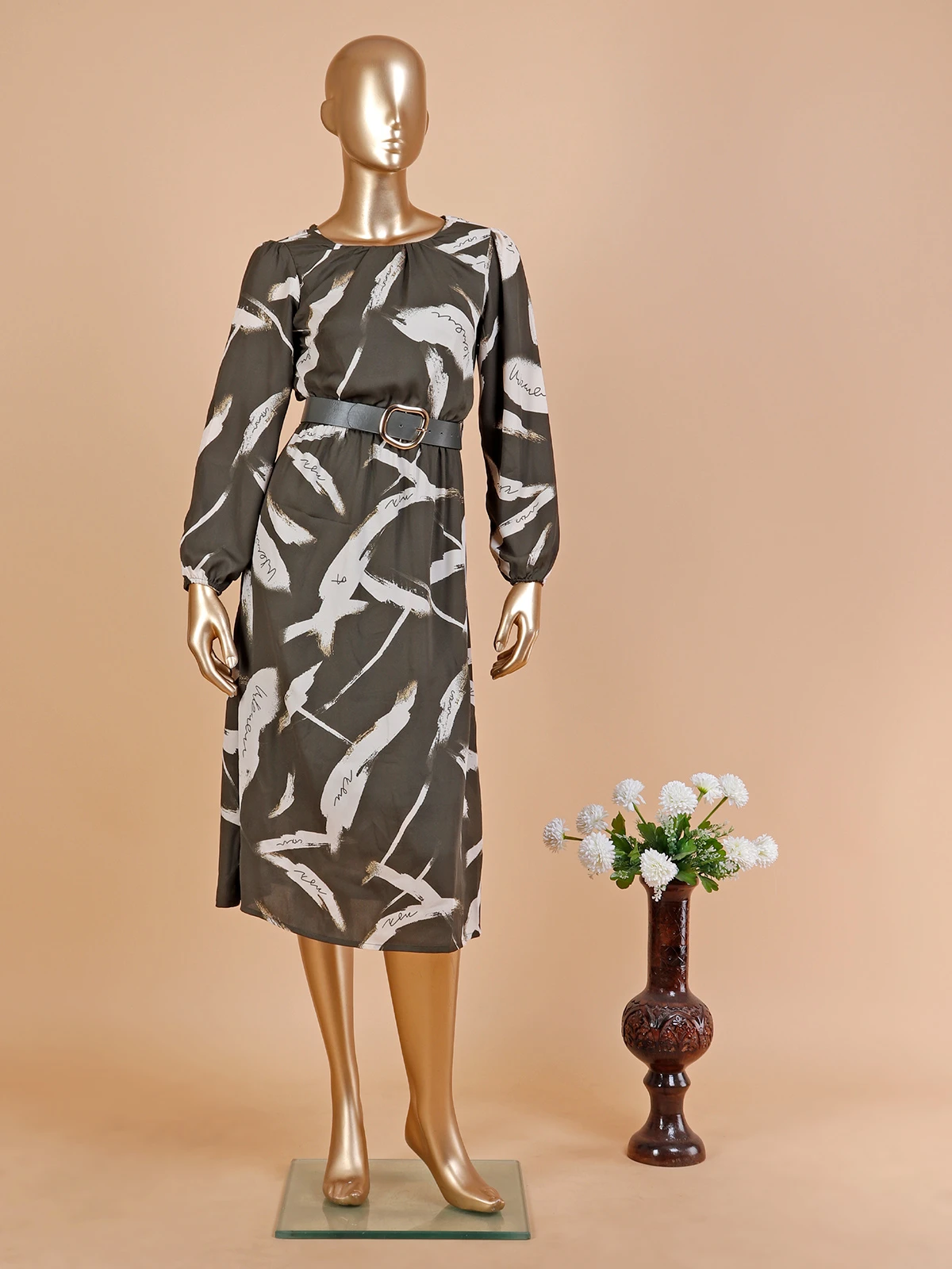 Deal Dark Green Printed Dress 3 Deal Dark Green Printed Dress - Image 3