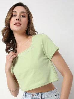 Deal Dusty Green Plain Crop Top