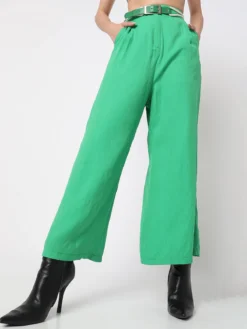 Deal Green Solid Cotton Straight Pant