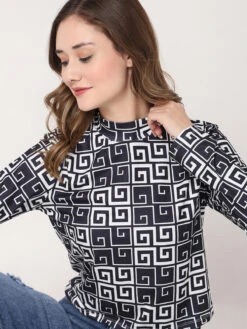 Deal Navy Cotton Top In Printed