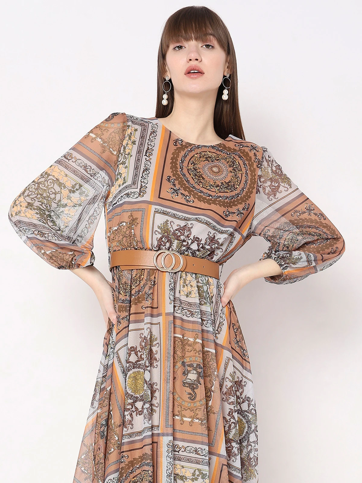 Deal Orange Printed Lycra Dress 1 Deal Orange Printed Lycra Dress