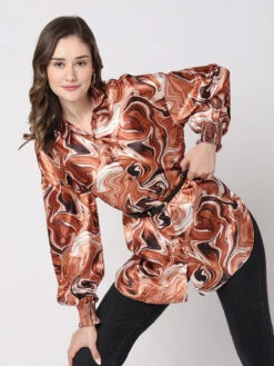 Deal Orange Satin Printed Shirt