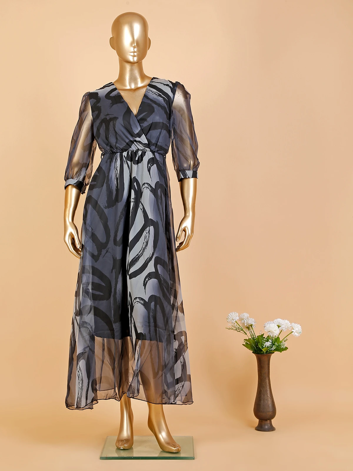 Deal Organza Grey Printed Dress 1 Deal Organza Grey Printed Dress