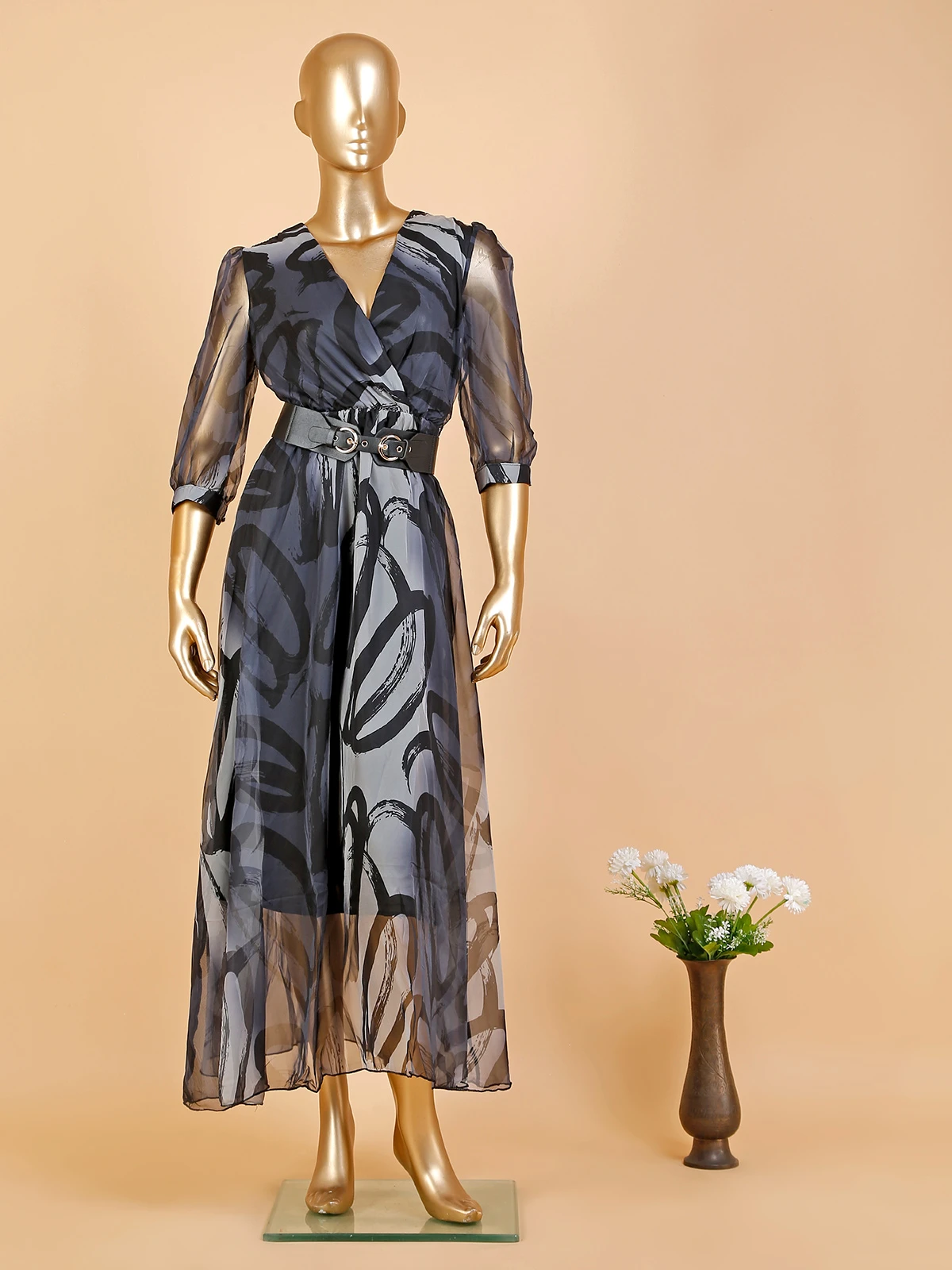 Deal Organza Grey Printed Dress 4 Deal Organza Grey Printed Dress - Image 4