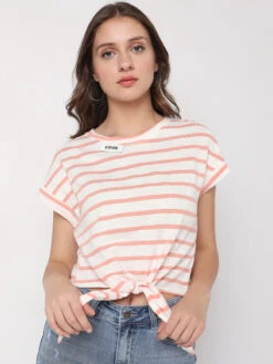 Deal Peach Cotton Top In Stripe