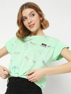 Deal Pista Green Cotton Women Top