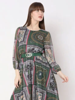 Deal Printed Green Lycra Dress