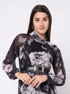 Deal Printed Party Dress In Black