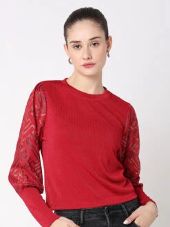 Deal Red Lycra Casual Top