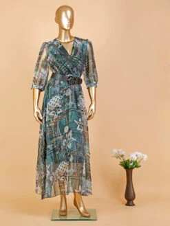 Deal Sea Green Printed Organza Dress