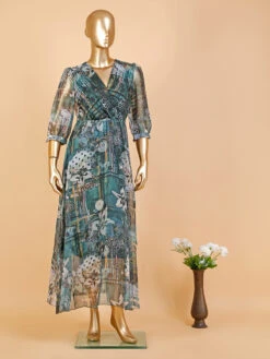Deal Sea Green Printed Organza Dress -Saree Luxe Shop deal sea green printed organza dress 169780253928258lgreen 2