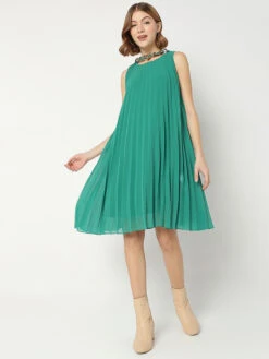 Deal Teal Green Georgette Plain Dress