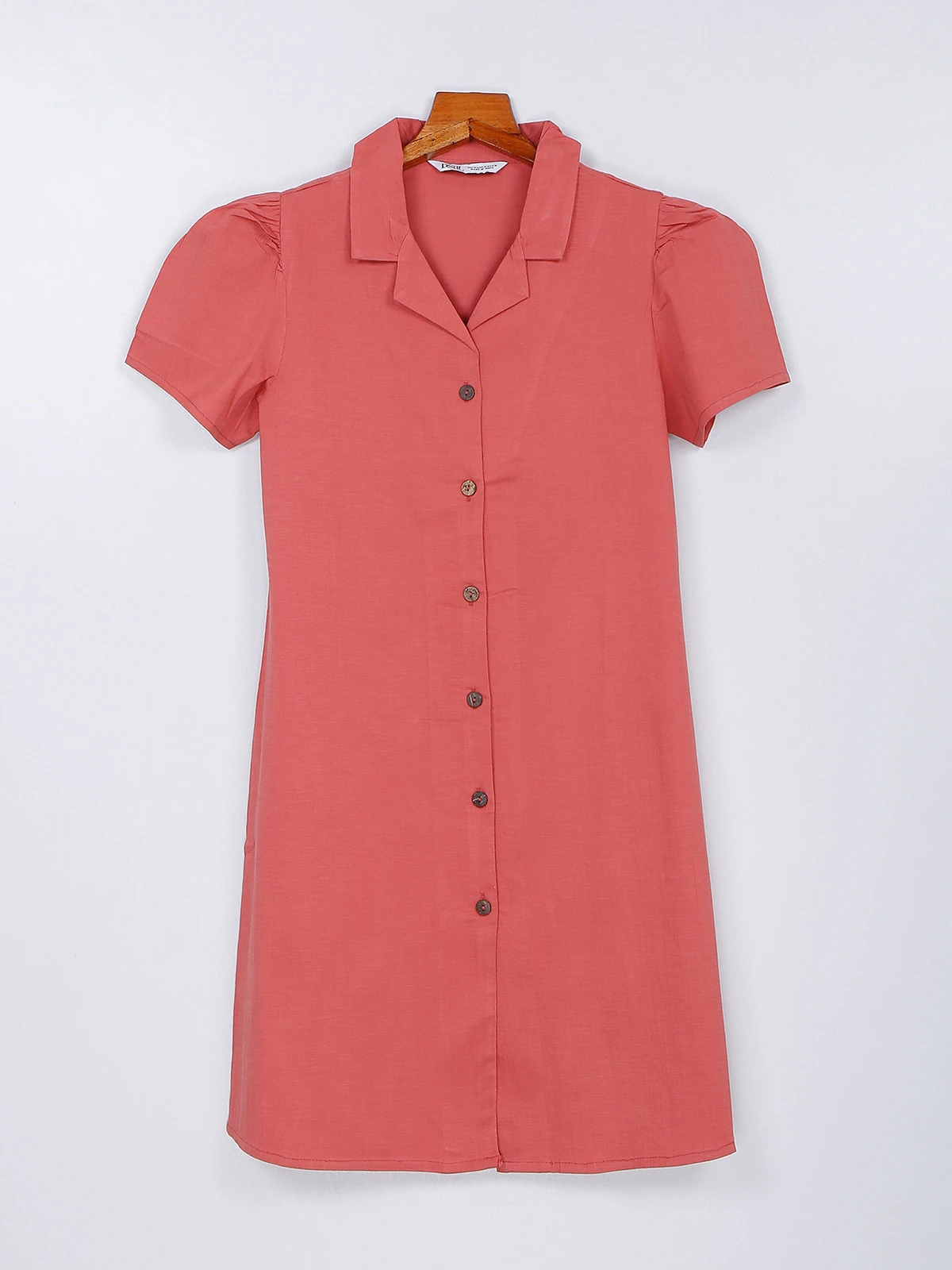 Desi Belle Coral Pink Cotton Shirt Dress - Image 3
