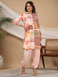 Elegant Peach Silk Printed Co Ord Set -Saree Luxe Shop elegant peach silk printed co ord set 1690886400as2718651 2
