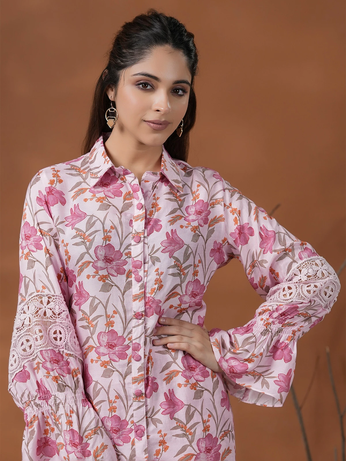 Floral Printed Light Pink Silk Co Ord Set - Image 4