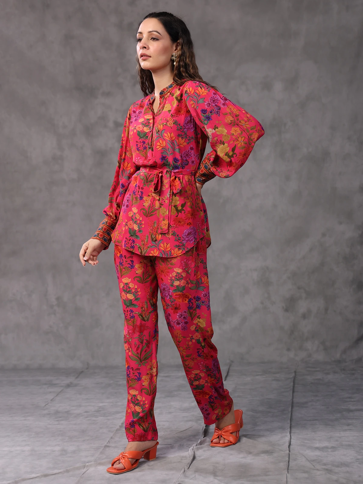 Floral Printed Magenta Co Ord Set 2 Floral Printed Magenta Co Ord Set - Image 2