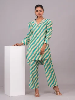 Green And Blue Stripe Cotton Co Ord Set -Saree Luxe Shop green and blue stripe cotton co ord set 1696247522as2799939 1