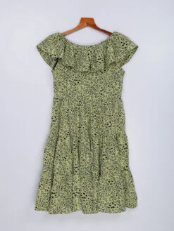 Green Cotton Printed Mini Dress