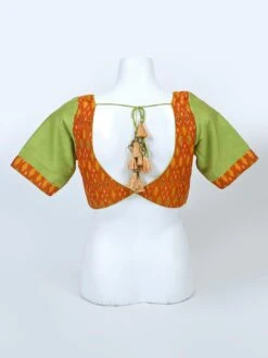 Green Raw Silk Sweetheart Neck Blouse