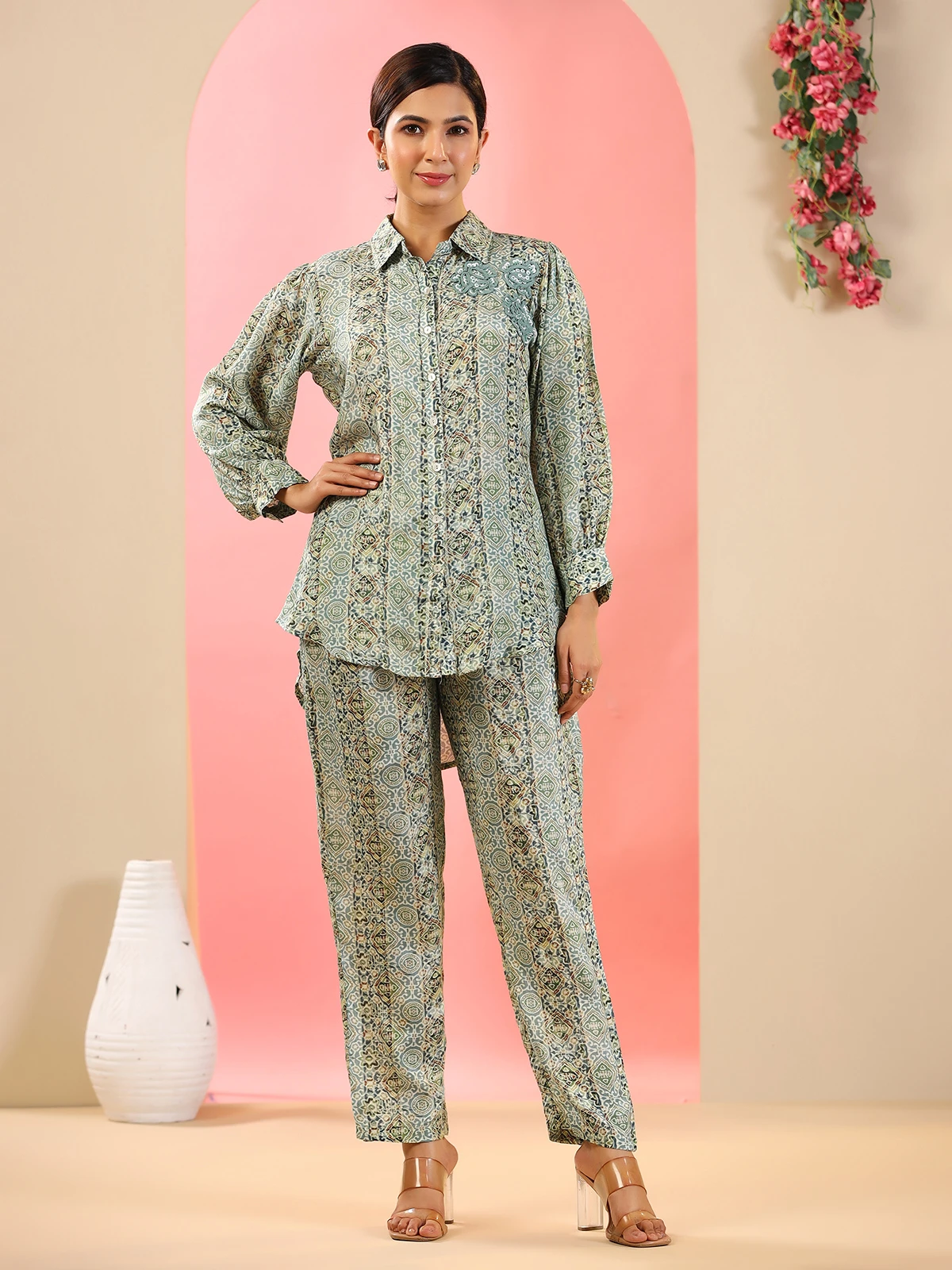 Green Shaded Silk Printed Co Ord Set 4 Green Shaded Silk Printed Co Ord Set - Image 4