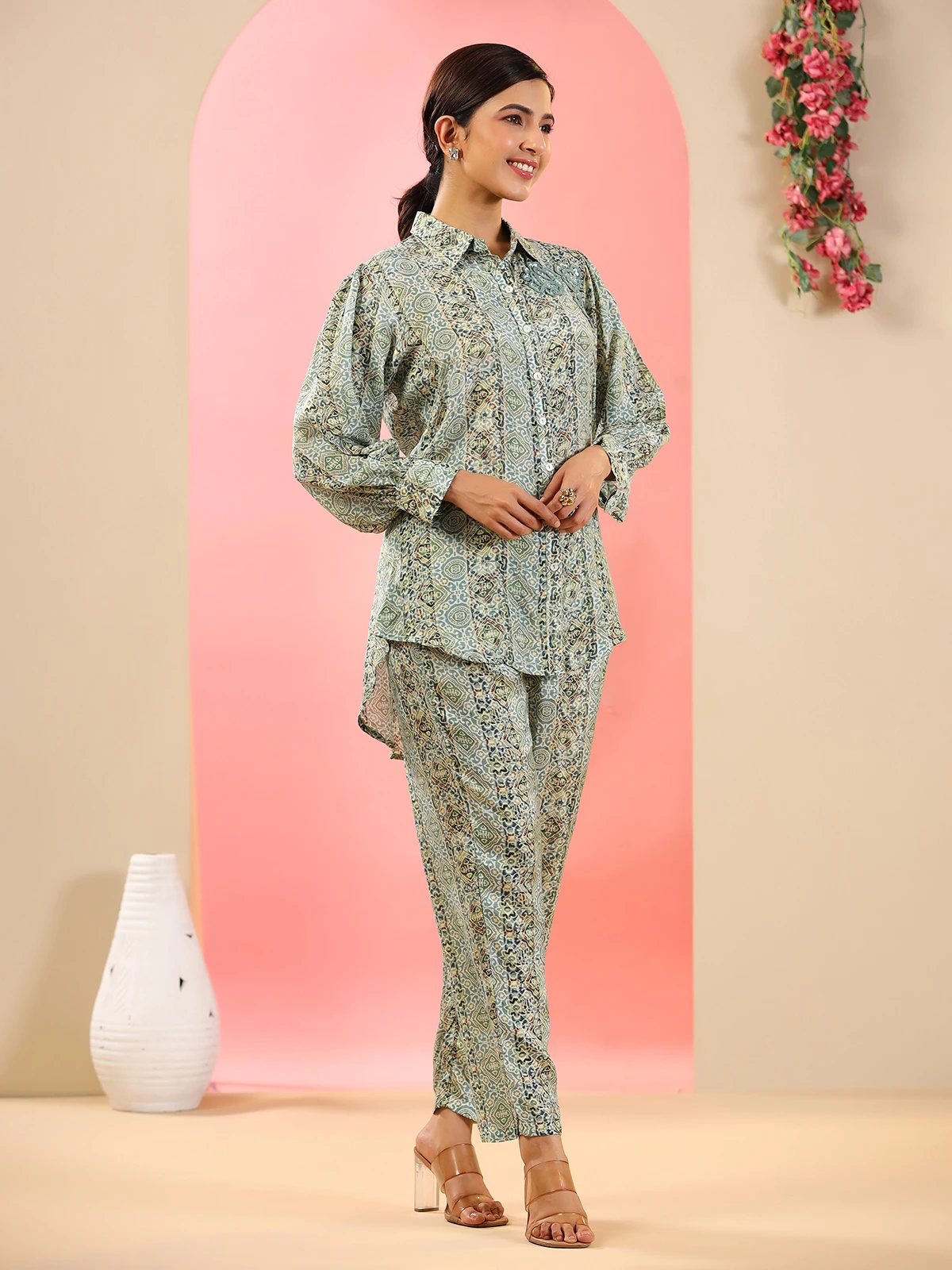 Green Shaded Silk Printed Co Ord Set 1 Green Shaded Silk Printed Co Ord Set