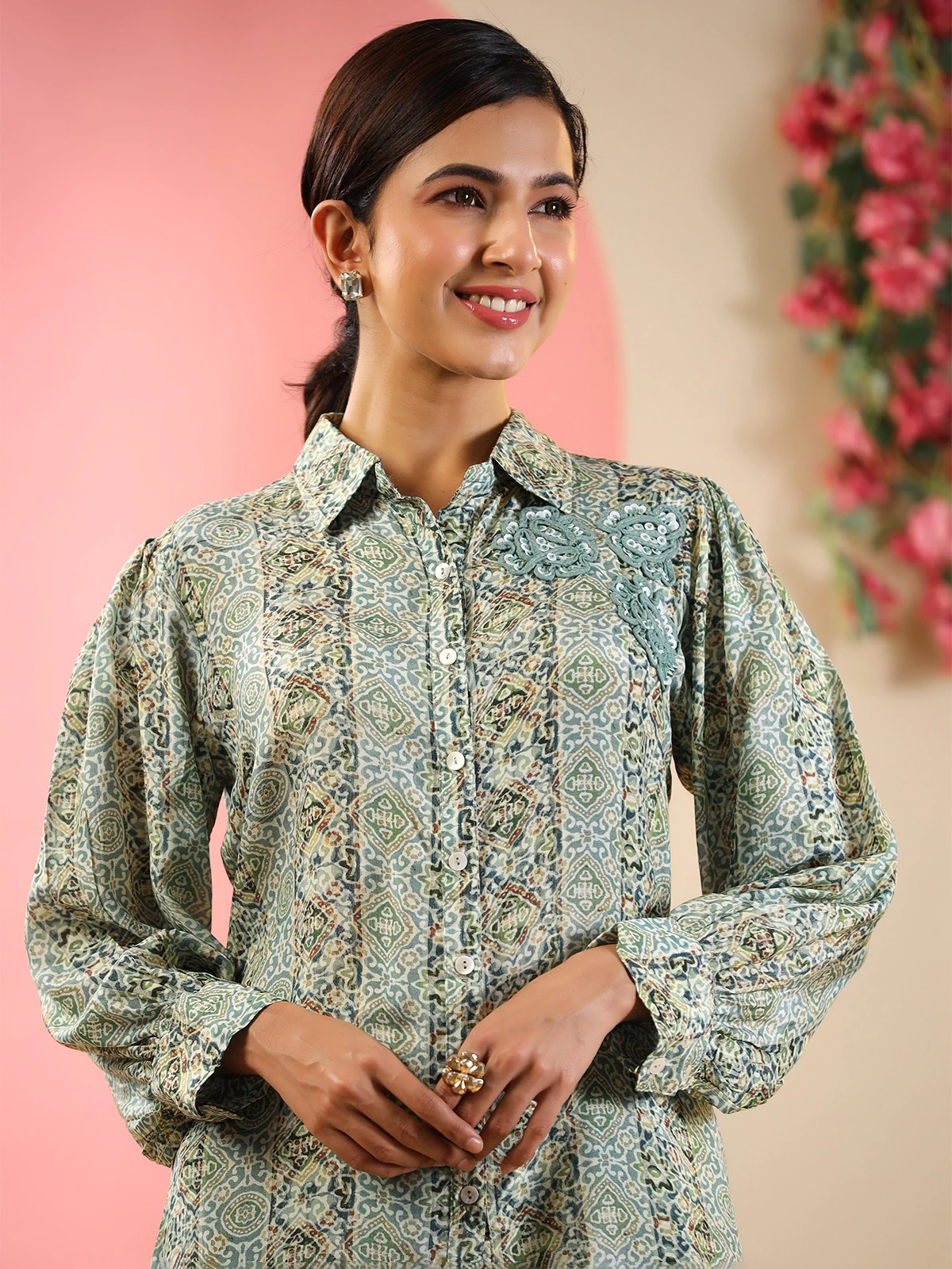 Green Shaded Silk Printed Co Ord Set 3 Green Shaded Silk Printed Co Ord Set - Image 3