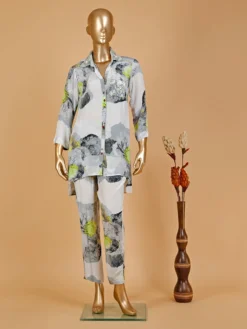 Grey And Green Printed Co Ord Set -Saree Luxe Shop grey and green printed co ord set 1698057672as2787630 1